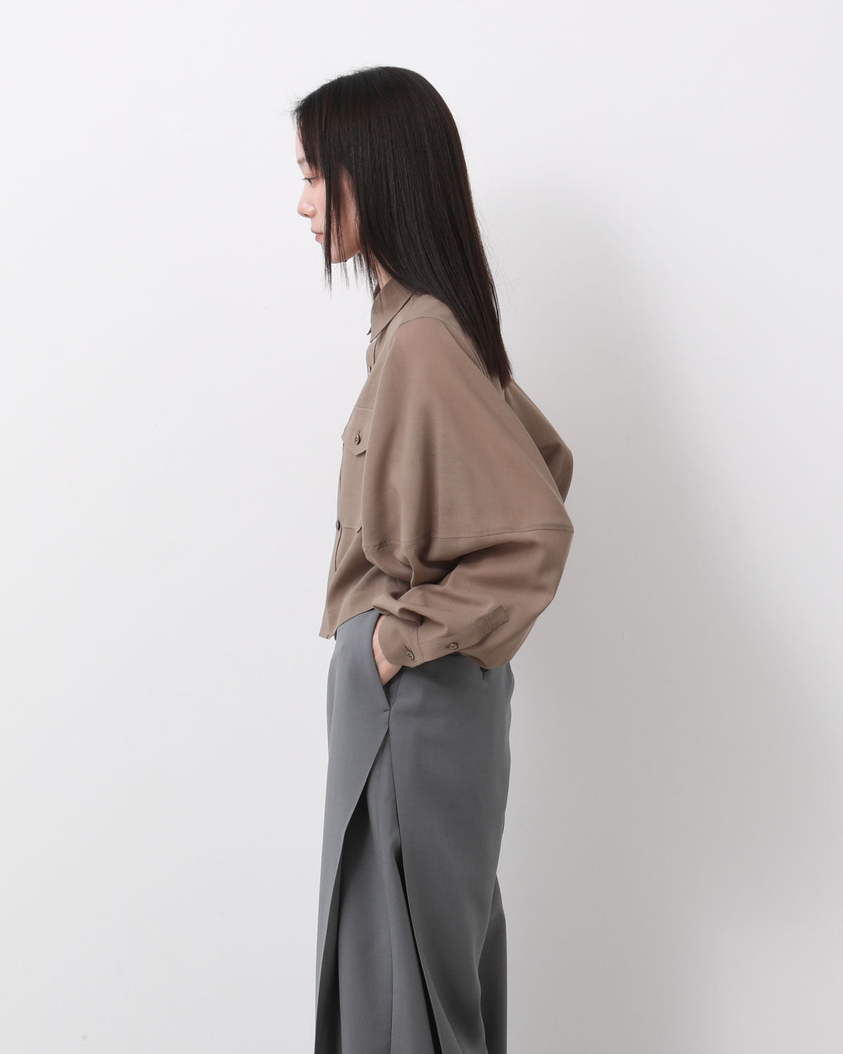 T/W VOILE BALLOON SLEEVE CROPPED SHIRT