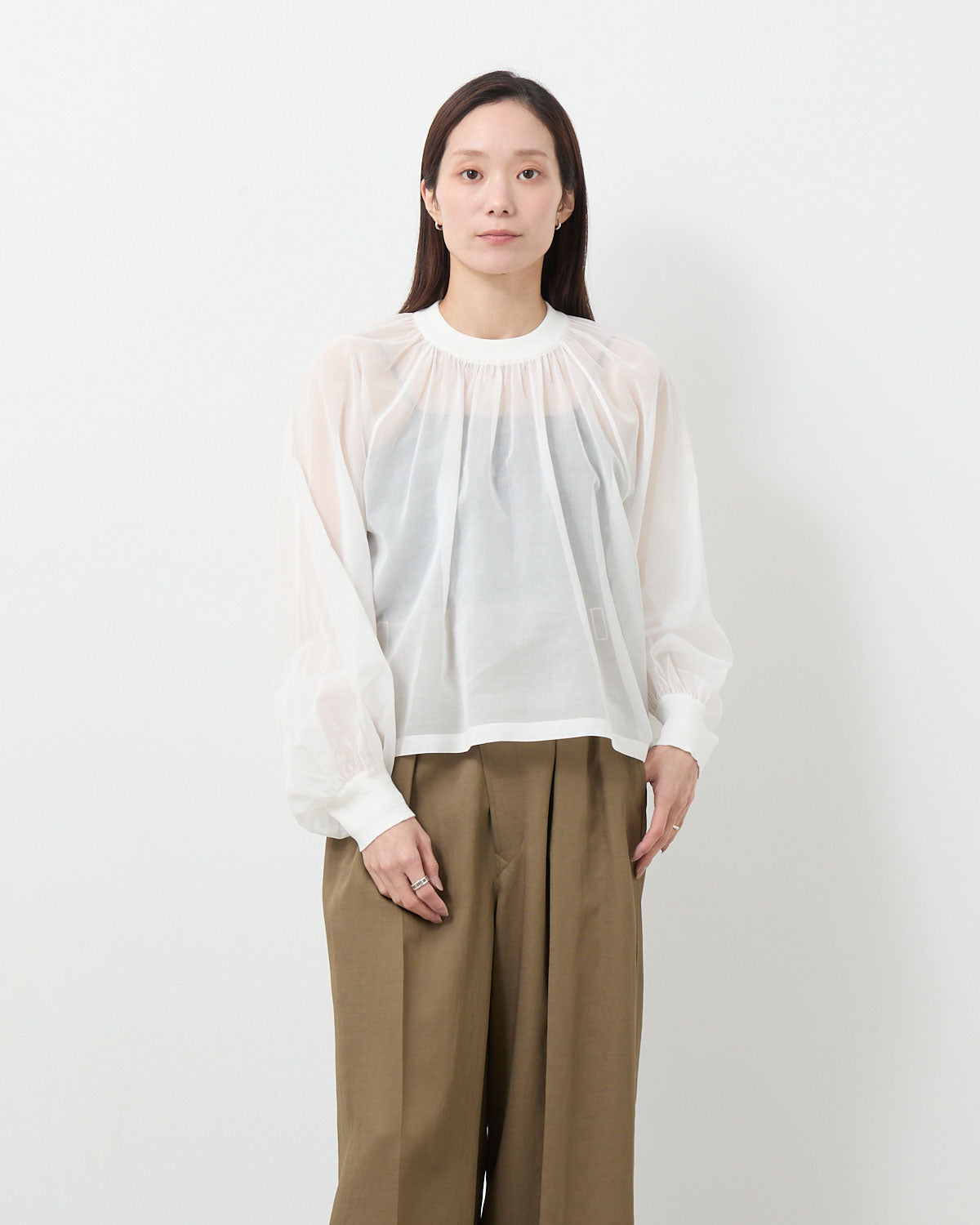 COTTON VOILE SHIRRED BLOUSE