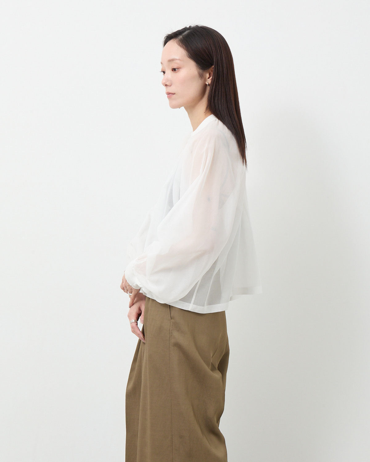 COTTON VOILE SHIRRED BLOUSE