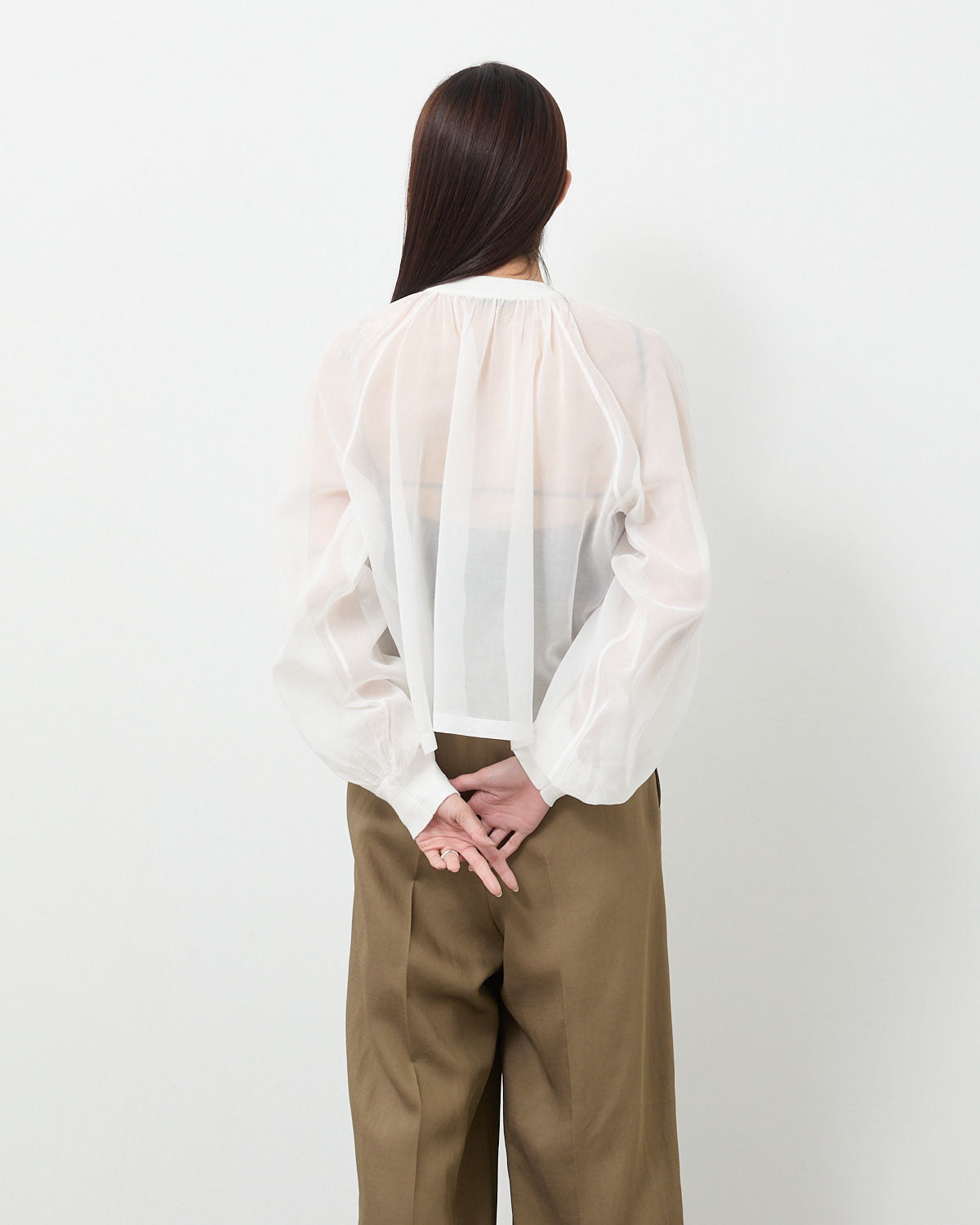 COTTON VOILE SHIRRED BLOUSE