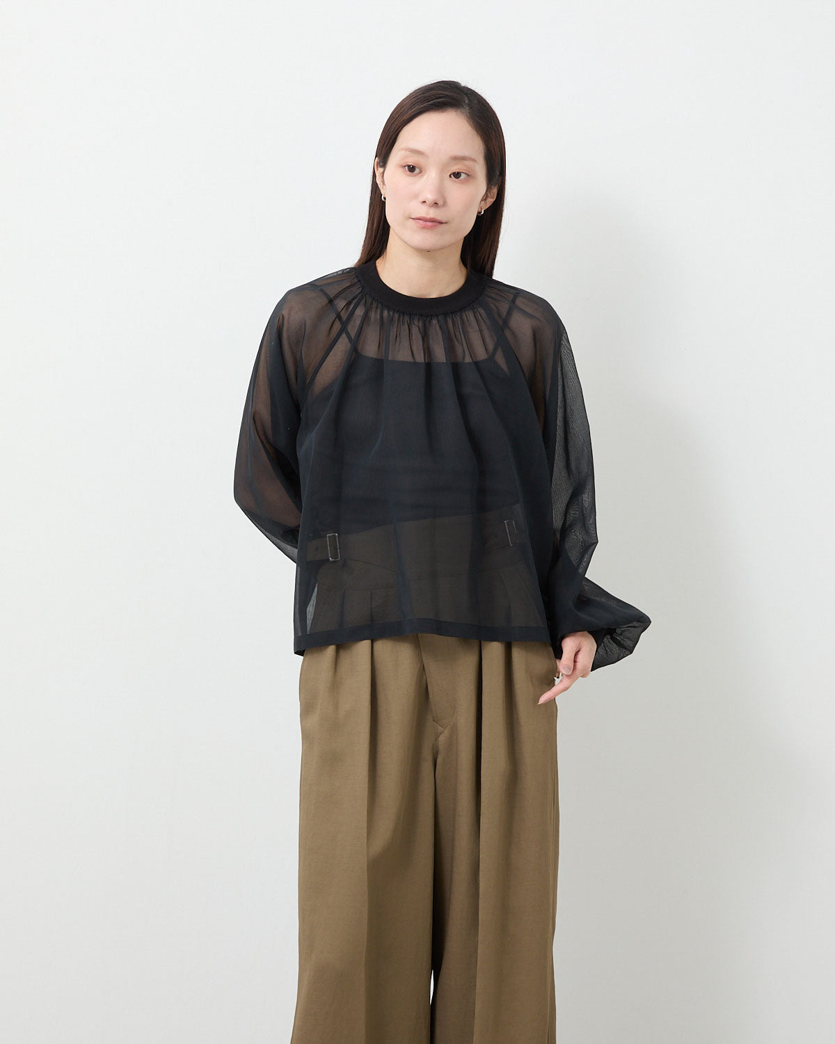 COTTON VOILE SHIRRED BLOUSE