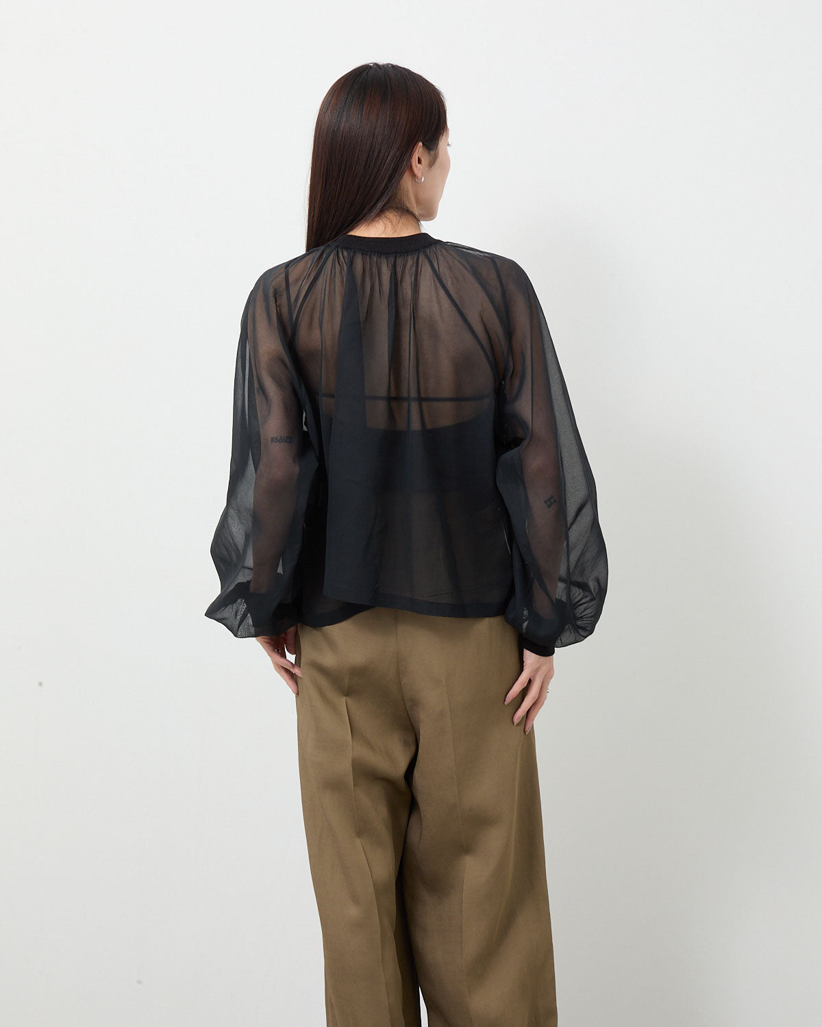 COTTON VOILE SHIRRED BLOUSE