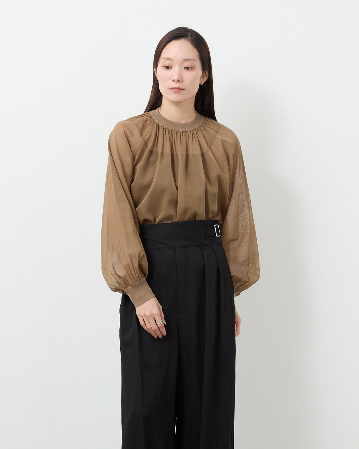 COTTON VOILE SHIRRED BLOUSE