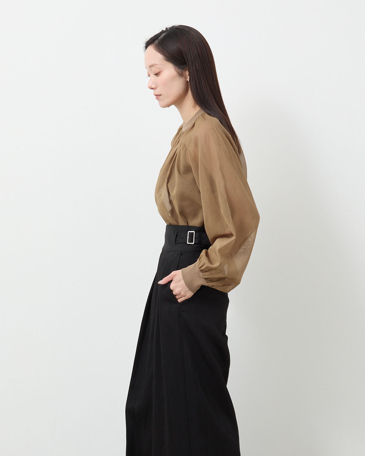 COTTON VOILE SHIRRED BLOUSE