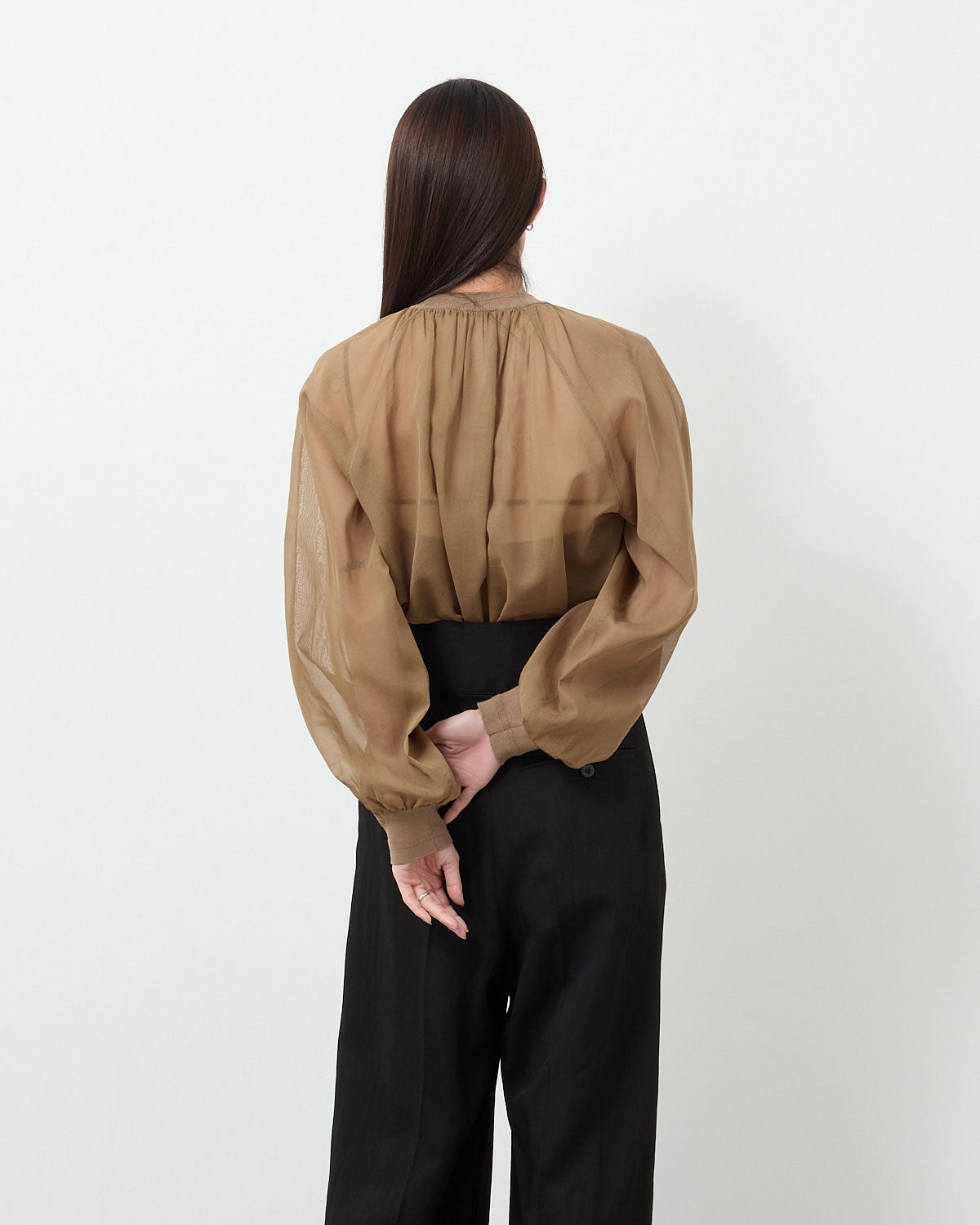 COTTON VOILE SHIRRED BLOUSE