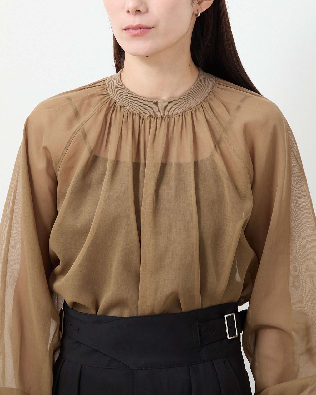 COTTON VOILE SHIRRED BLOUSE