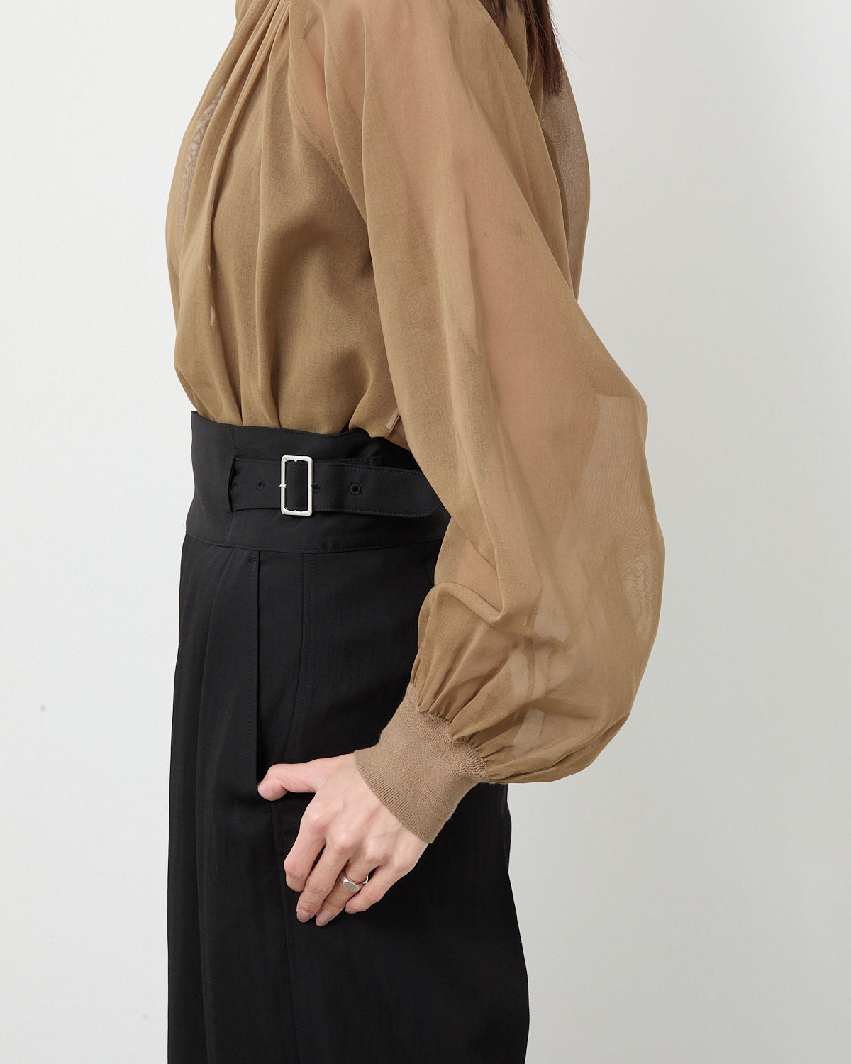 COTTON VOILE SHIRRED BLOUSE