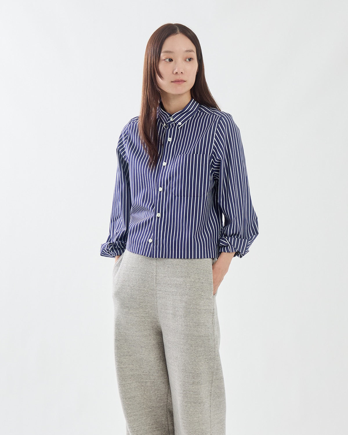 PENCIL STRIPED CROPPED B.D SHIRT