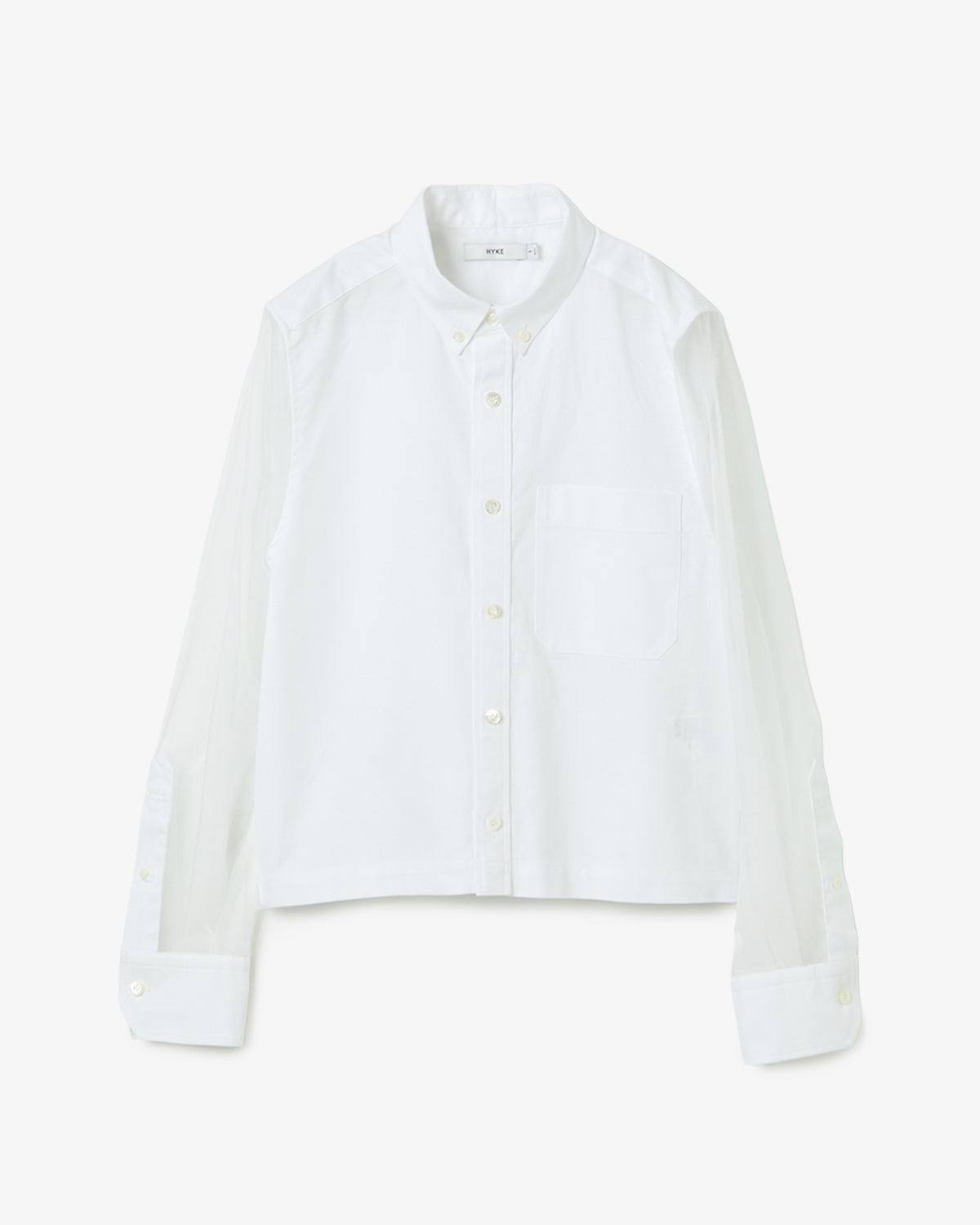OXFORD CROPPED SHEER SLEEVE SHIRT