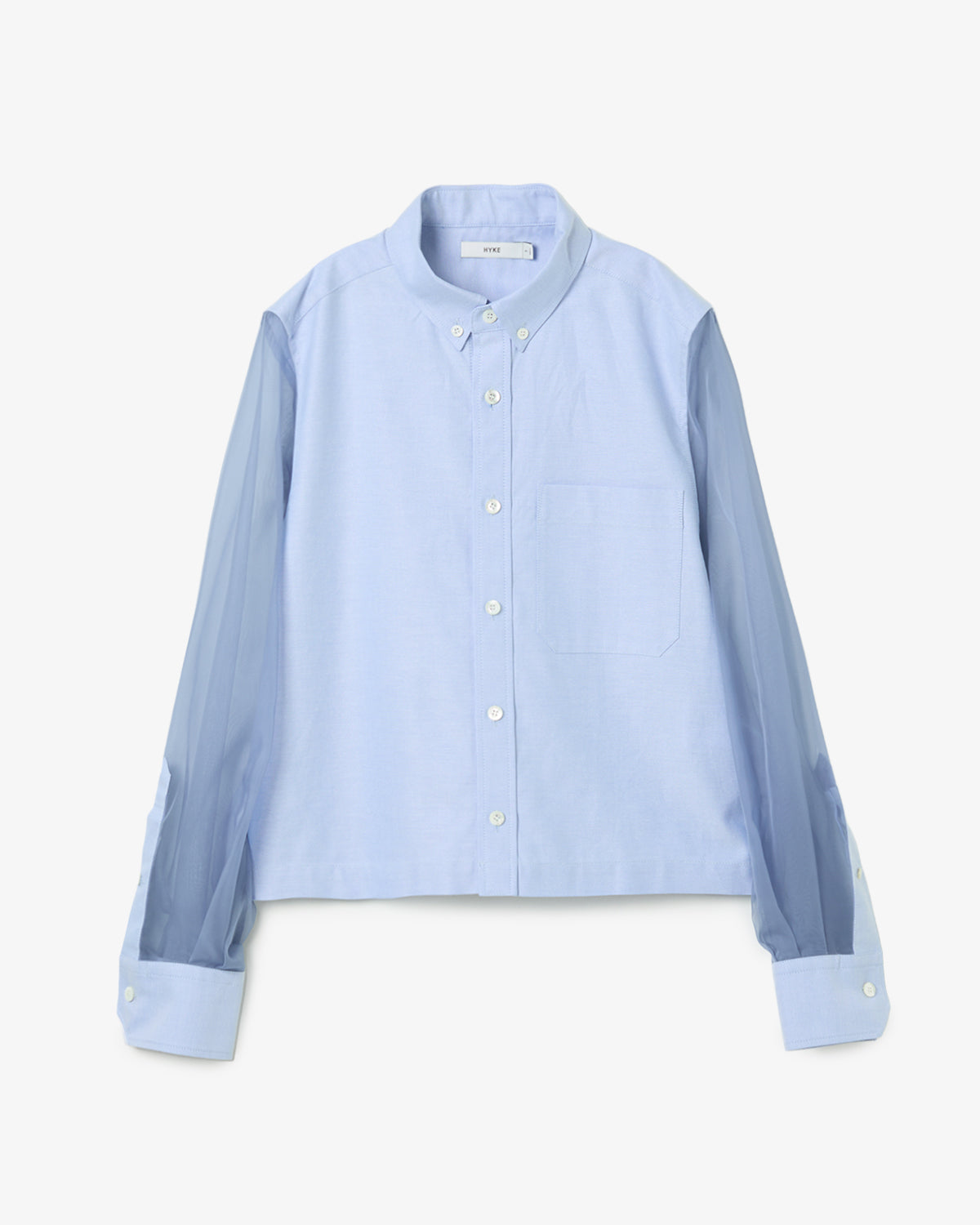 OXFORD CROPPED SHEER SLEEVE SHIRT