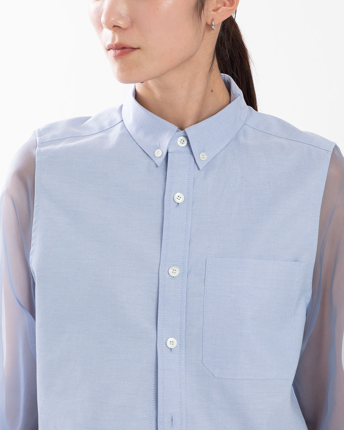 OXFORD CROPPED SHEER SLEEVE SHIRT