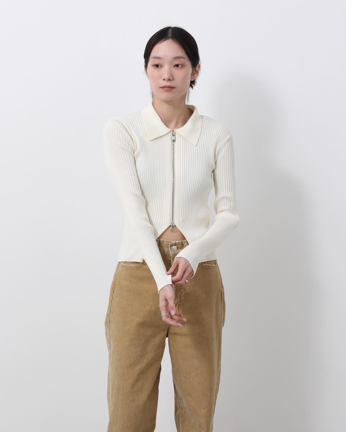 16G RIB DOUBLE ZIP CARDIGAN