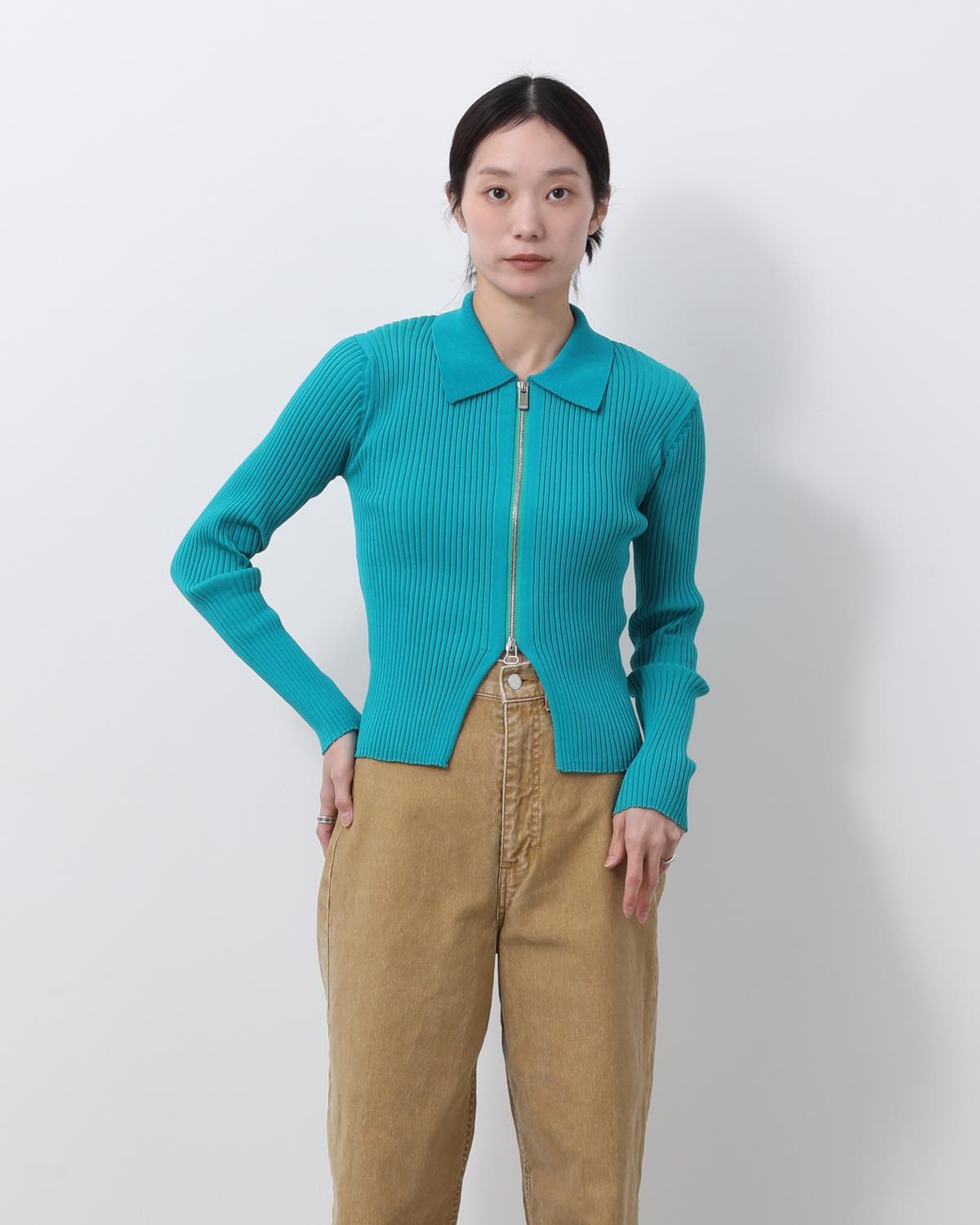 16G RIB DOUBLE ZIP CARDIGAN