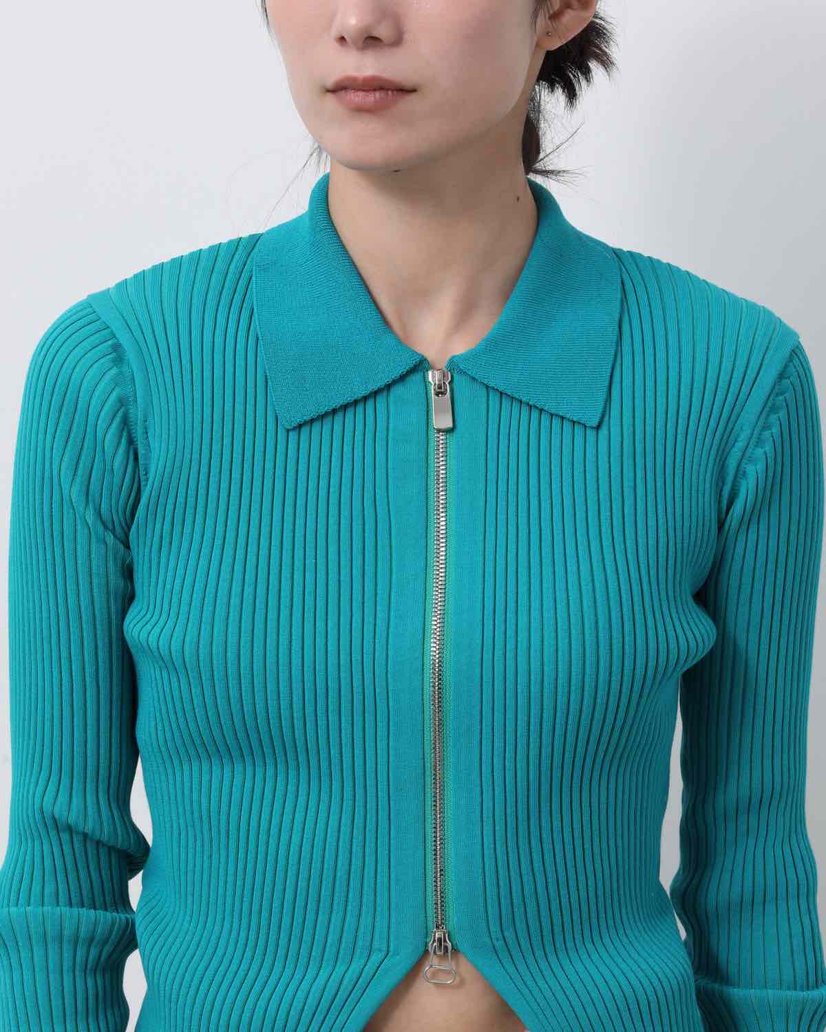 16G RIB DOUBLE ZIP CARDIGAN