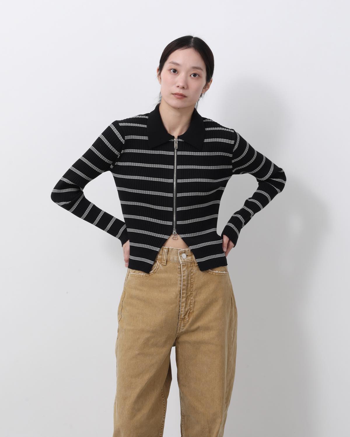 16G RIB DOUBLE ZIP CARDIGAN