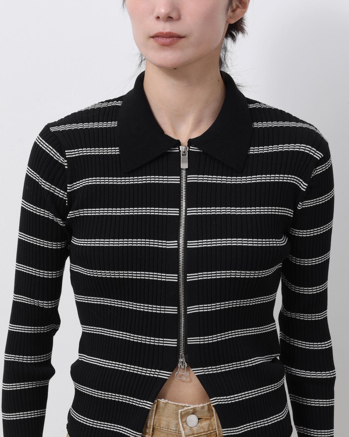16G RIB DOUBLE ZIP CARDIGAN