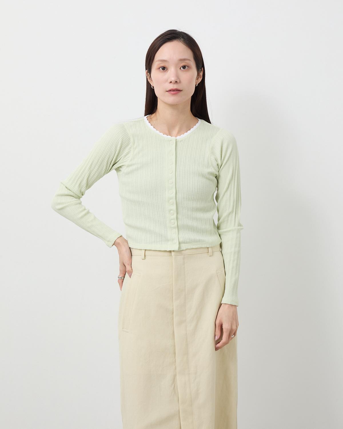 COTTON EYELET RIB CARDIGAN