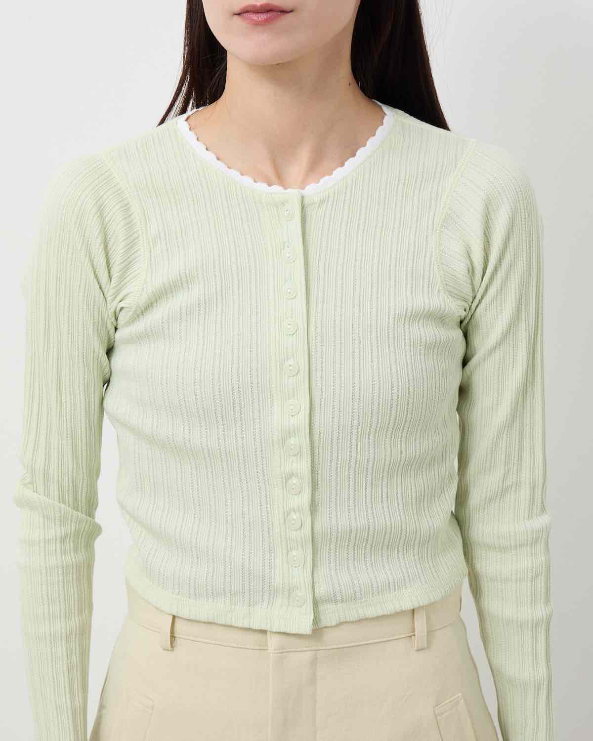 COTTON EYELET RIB CARDIGAN