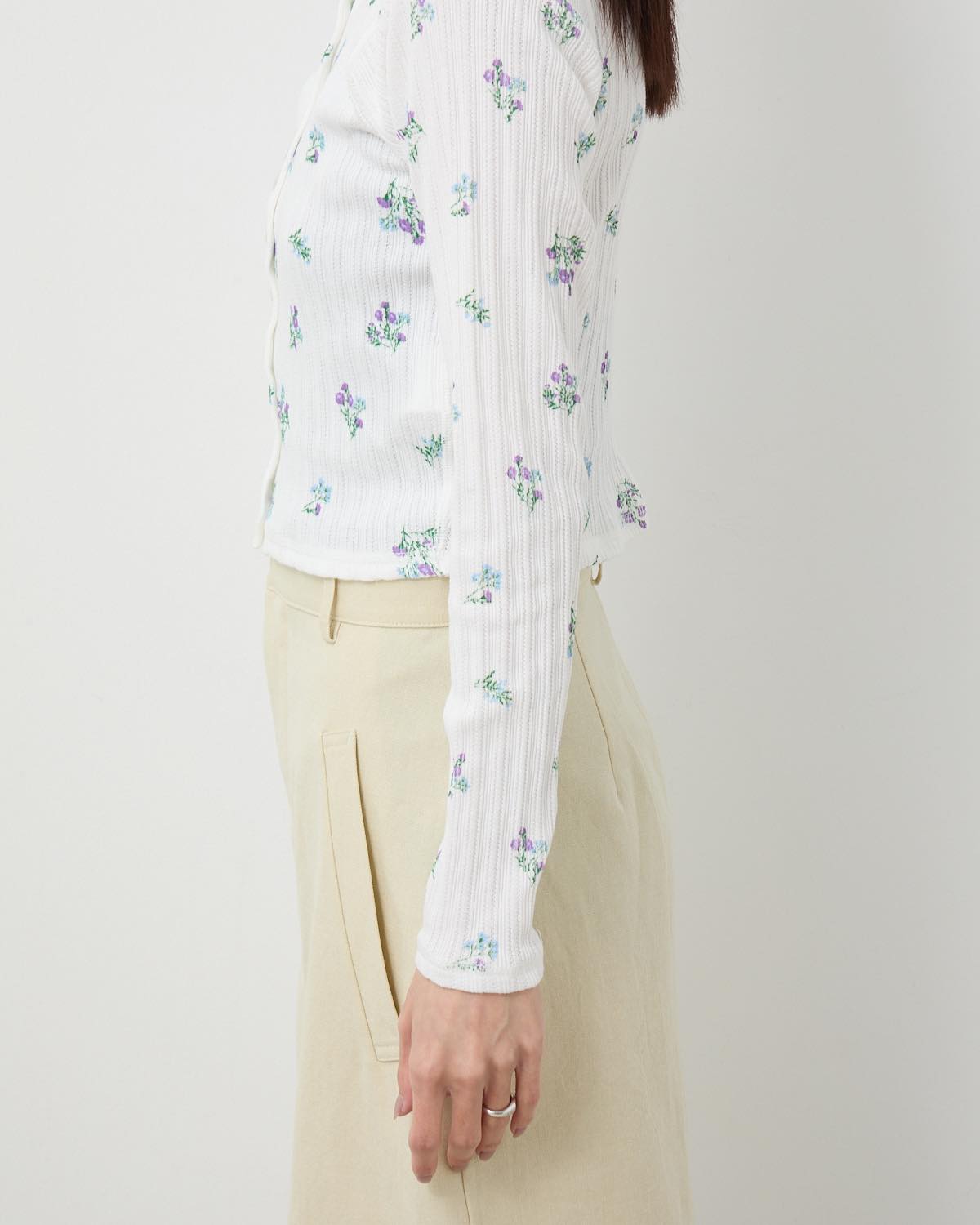 COTTON EYELET RIB FLOWER CARDIGAN