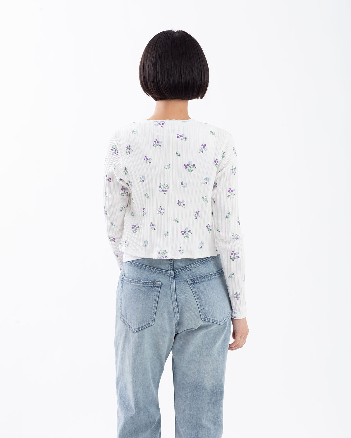 COTTON EYELET RIB FLOWER CARDIGAN