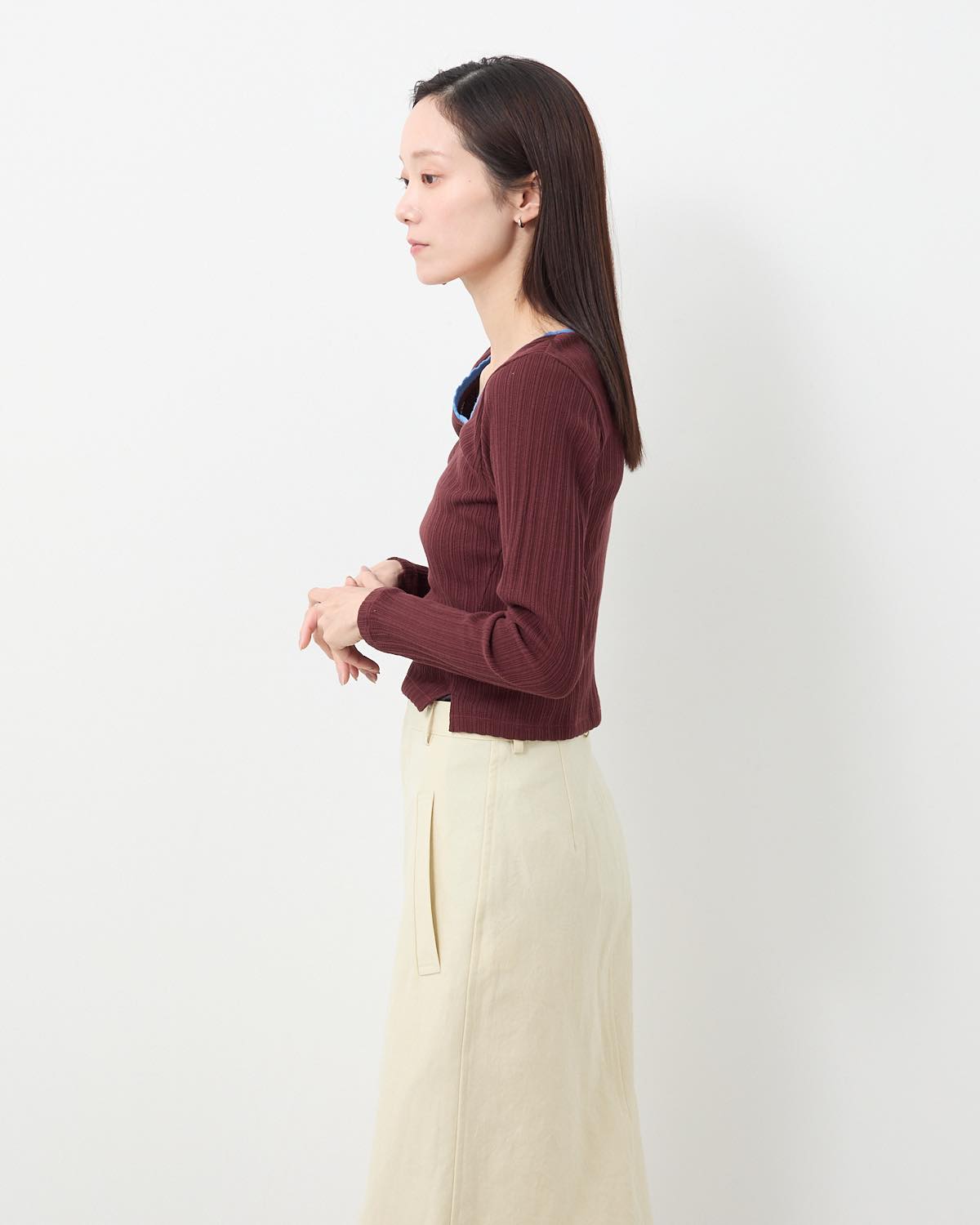 COTTON EYELET RIB SQUARE NECK PULLOVER