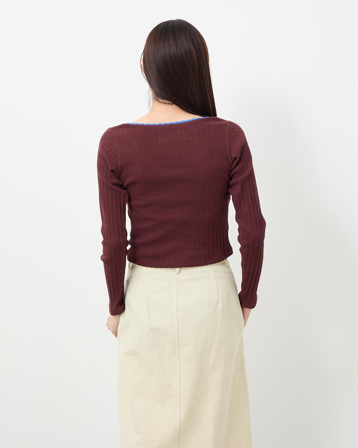 COTTON EYELET RIB SQUARE NECK PULLOVER
