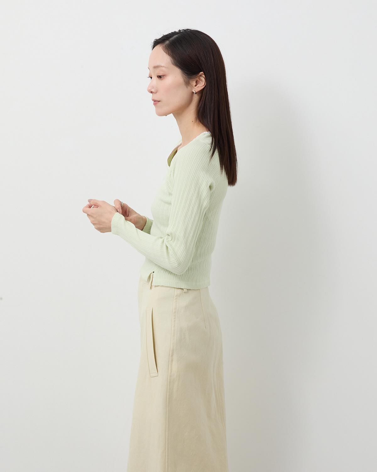 COTTON EYELET RIB SQUARE NECK PULLOVER