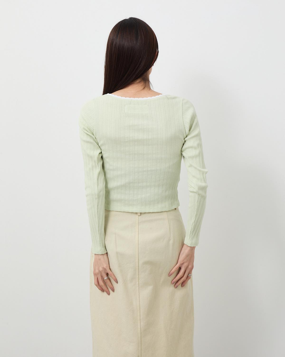 COTTON EYELET RIB SQUARE NECK PULLOVER