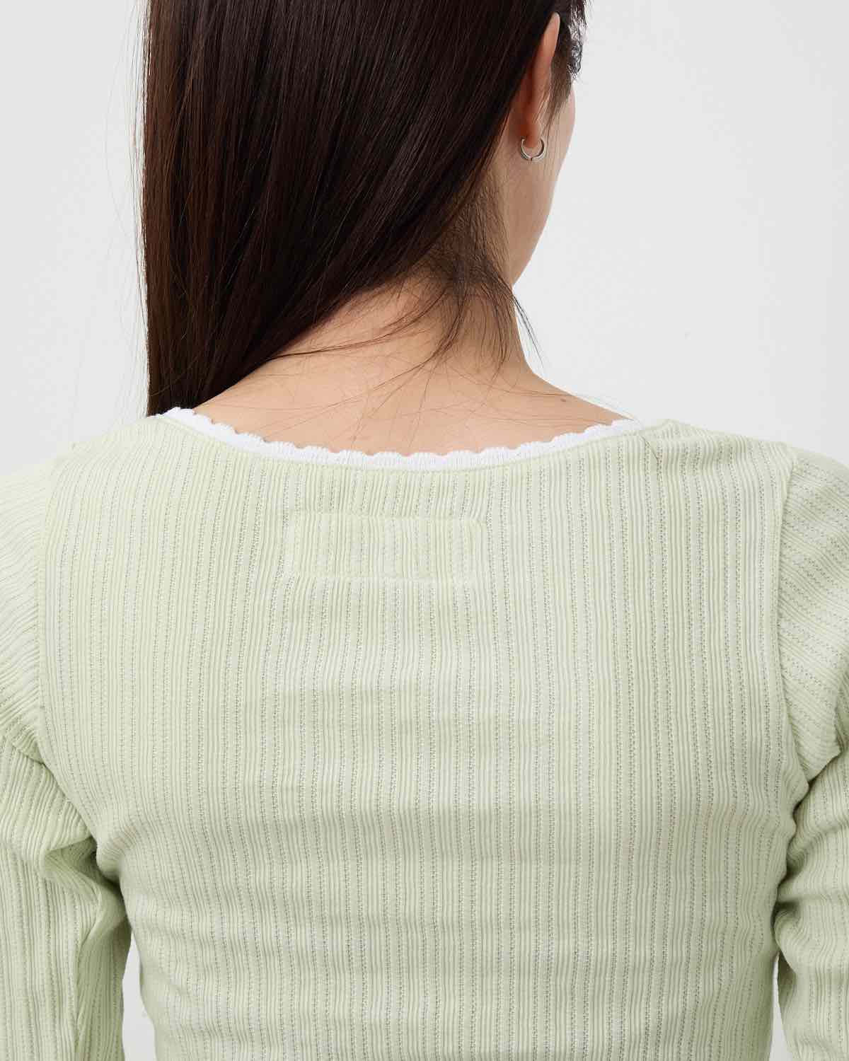 COTTON EYELET RIB SQUARE NECK PULLOVER