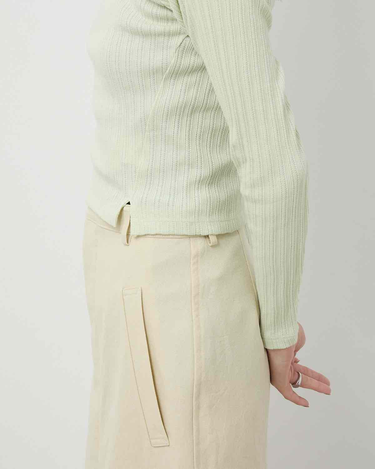 COTTON EYELET RIB SQUARE NECK PULLOVER