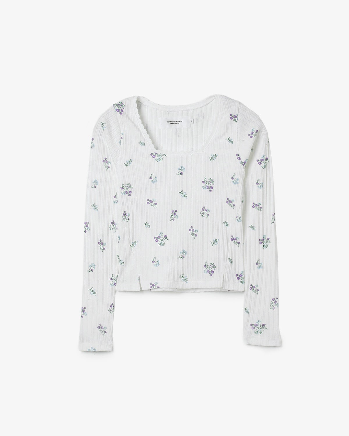 COTTON EYELET RIB FLOWER SQUARE NECK PULLOVER