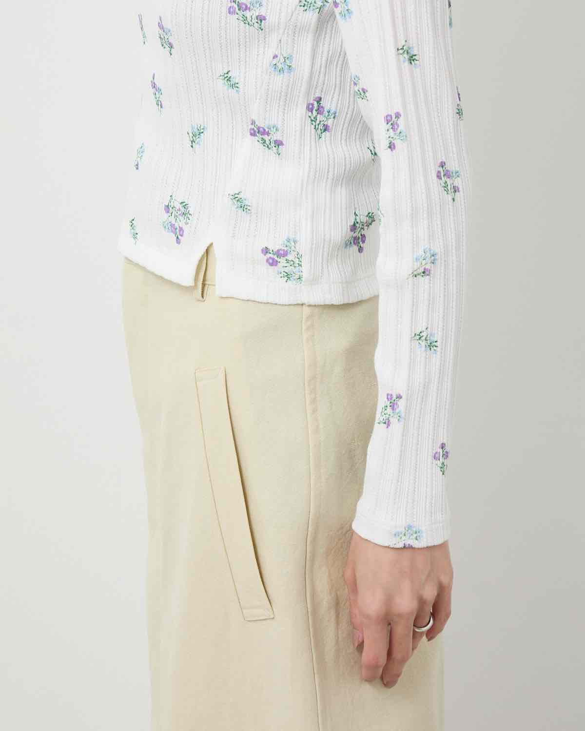COTTON EYELET RIB FLOWER SQUARE NECK PULLOVER