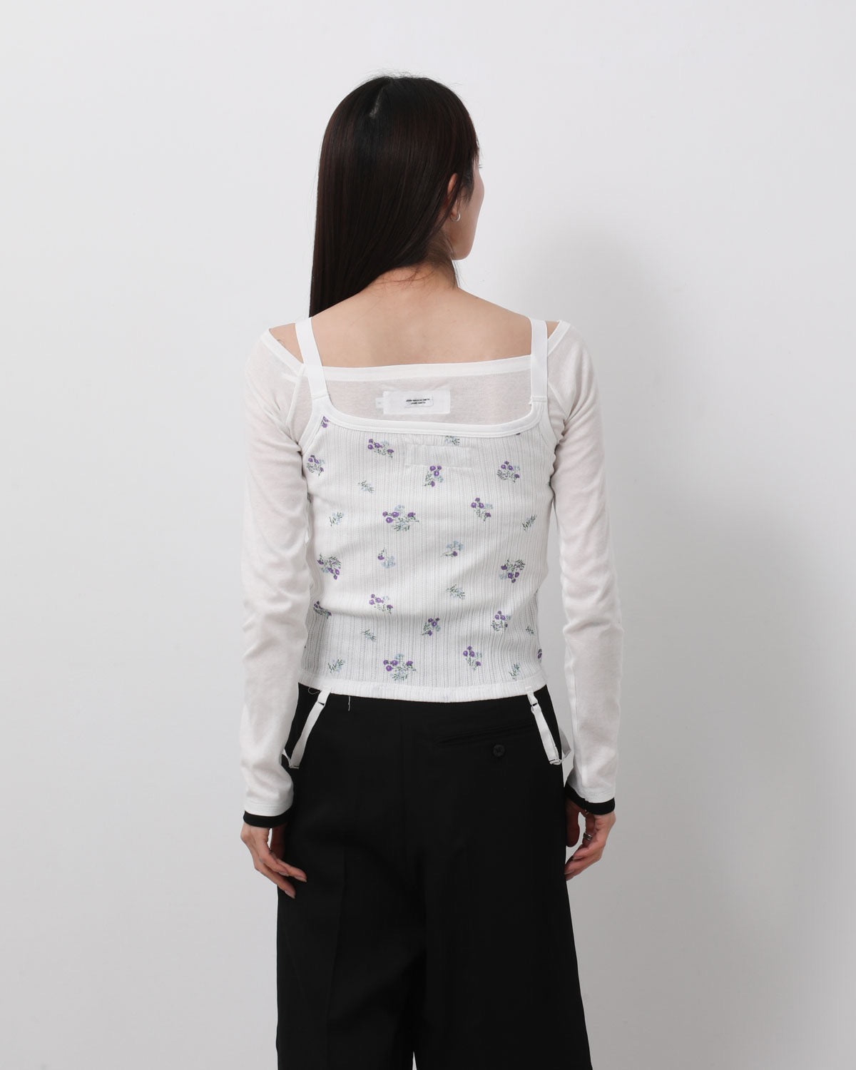 COTTON EYELET RIB FLOWER SQUARE NECK PULLOVER