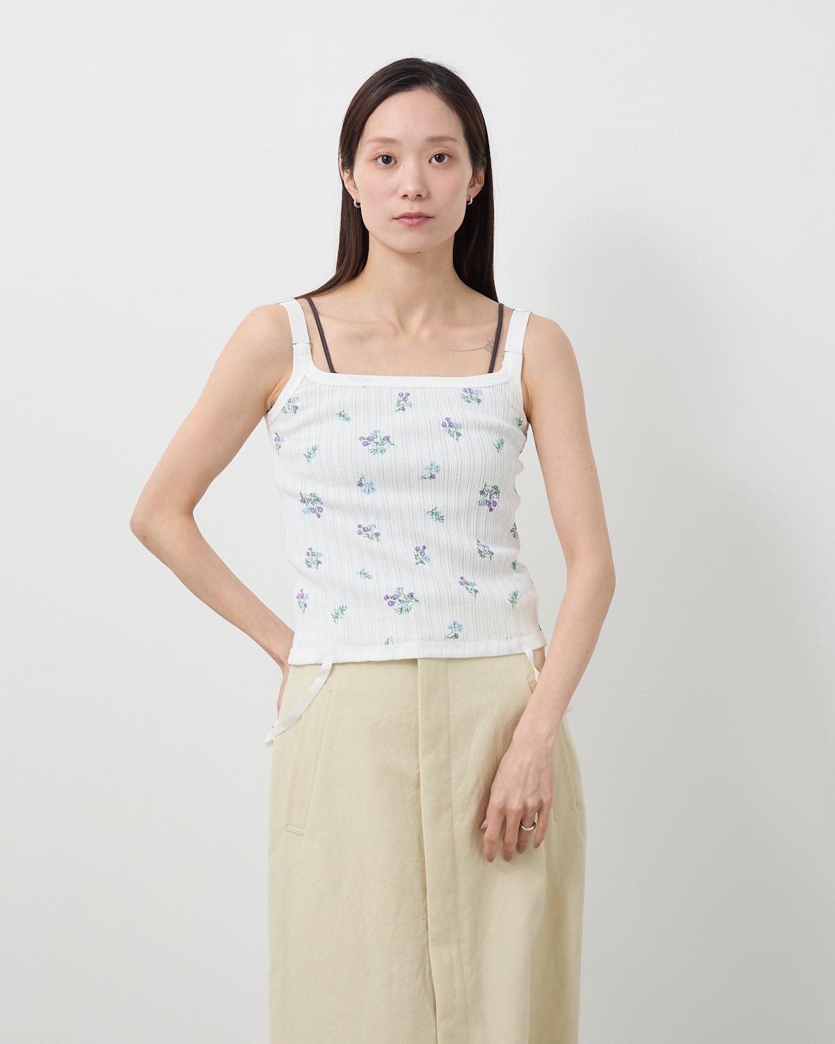 COTTON EYELET RIB FLOWER UP DOWN CAMISOLE