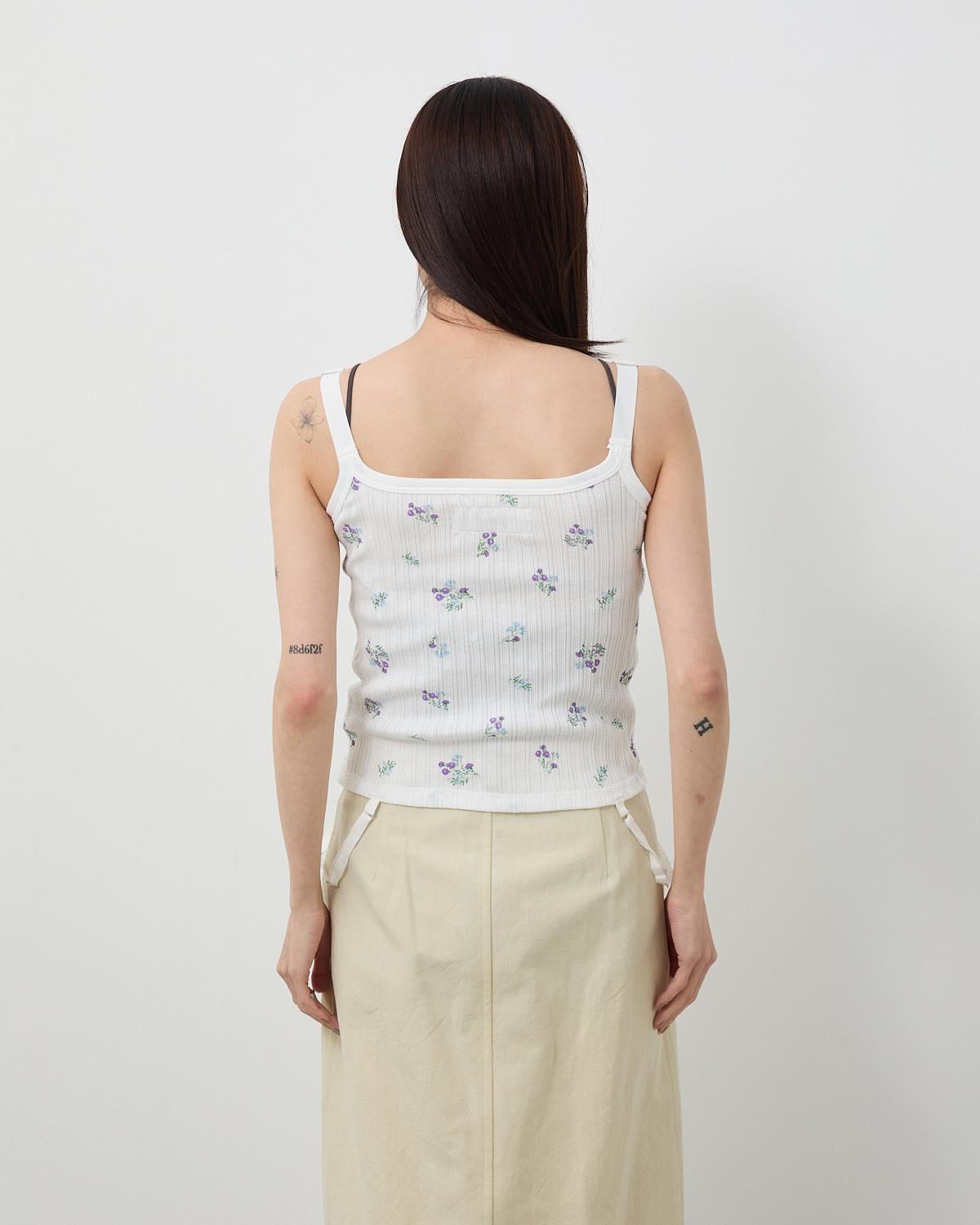 COTTON EYELET RIB FLOWER UP DOWN CAMISOLE
