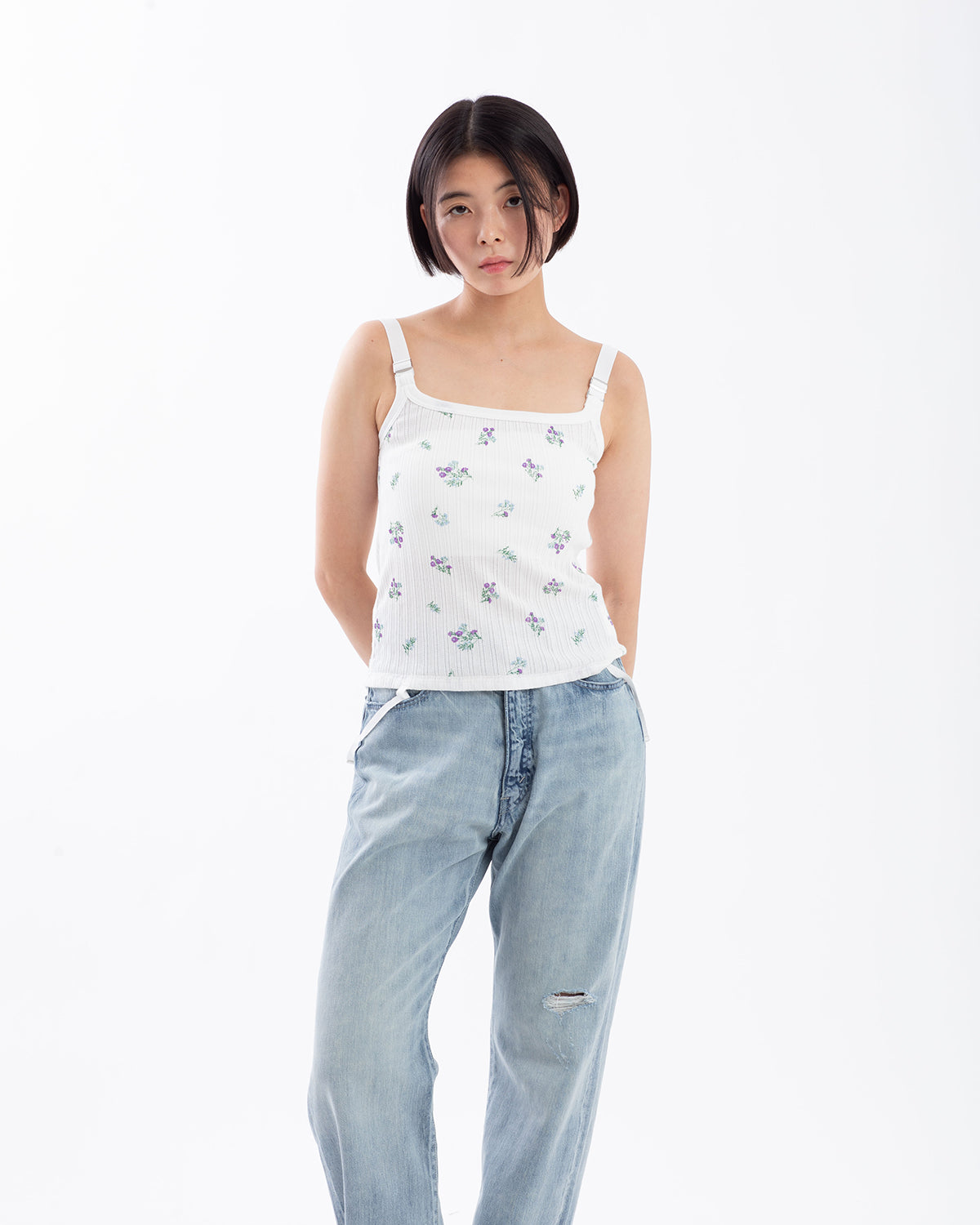 COTTON EYELET RIB FLOWER UP DOWN CAMISOLE