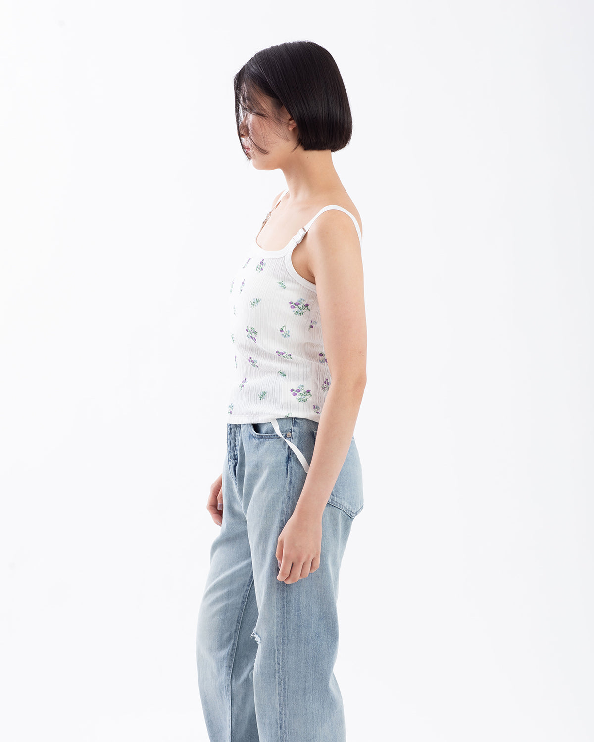 COTTON EYELET RIB FLOWER UP DOWN CAMISOLE