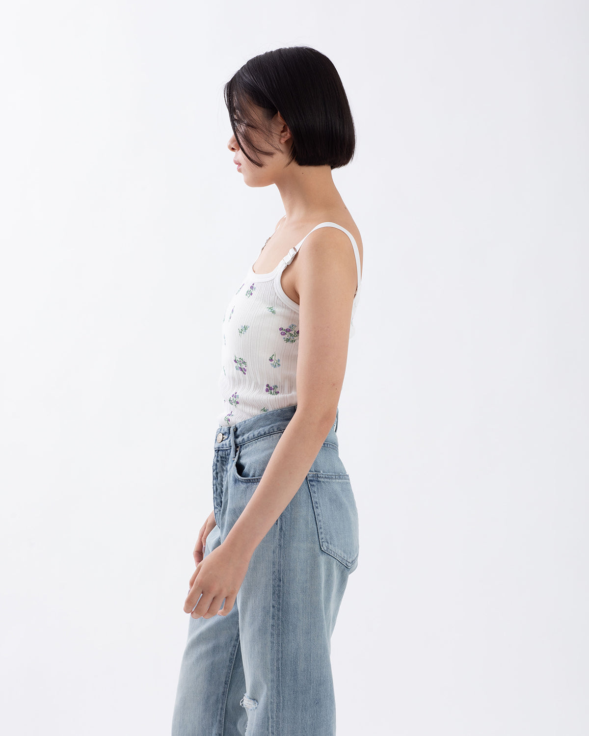 COTTON EYELET RIB FLOWER UP DOWN CAMISOLE