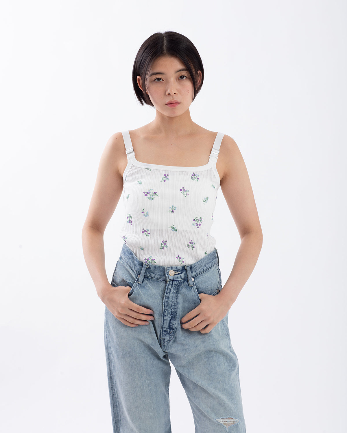 COTTON EYELET RIB FLOWER UP DOWN CAMISOLE
