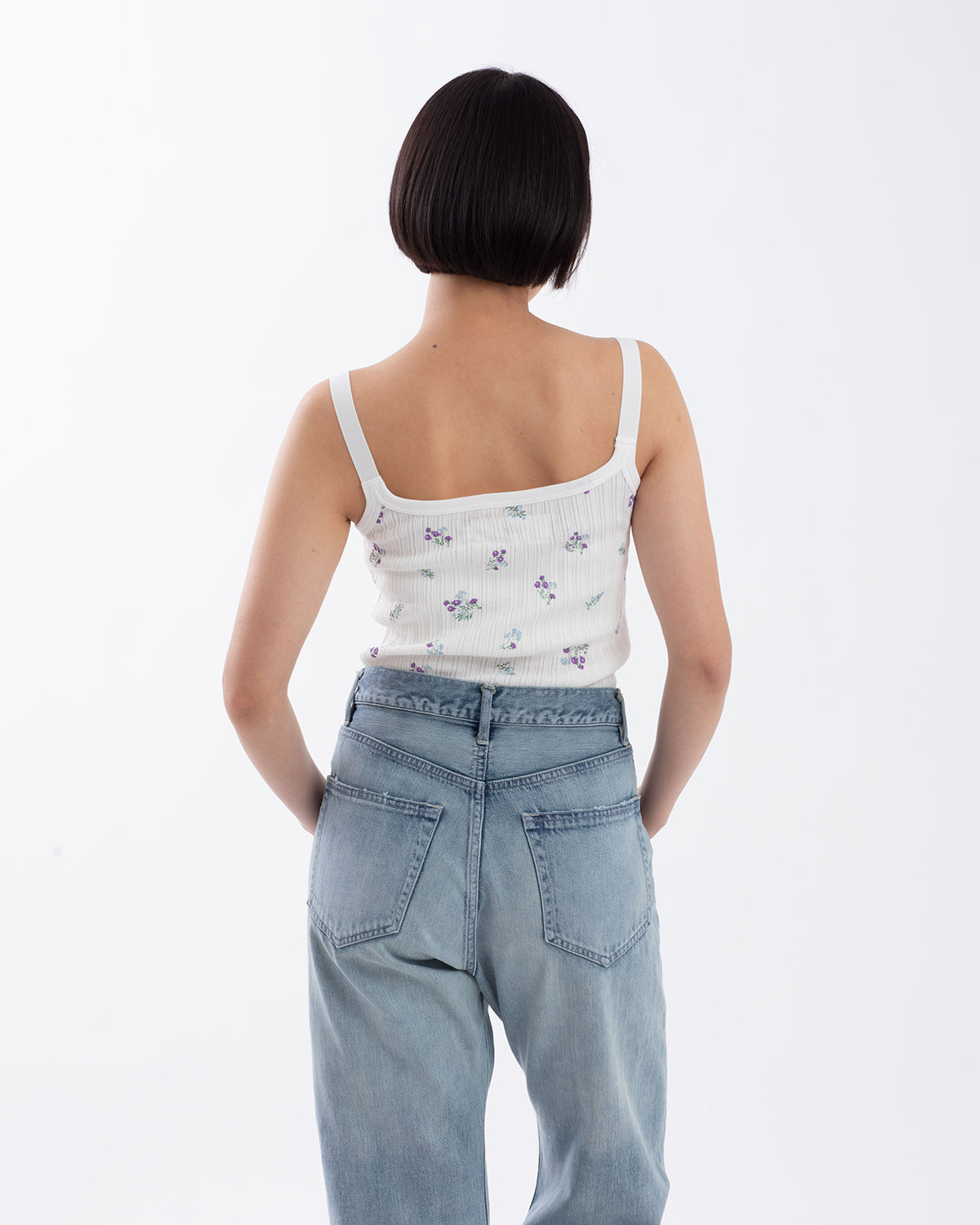 COTTON EYELET RIB FLOWER UP DOWN CAMISOLE