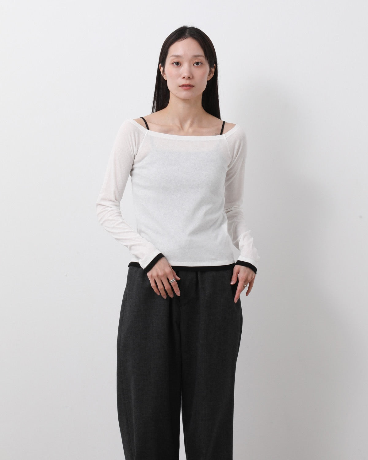 COTTON OFF SHOULDER LAYERED PULLOVER
