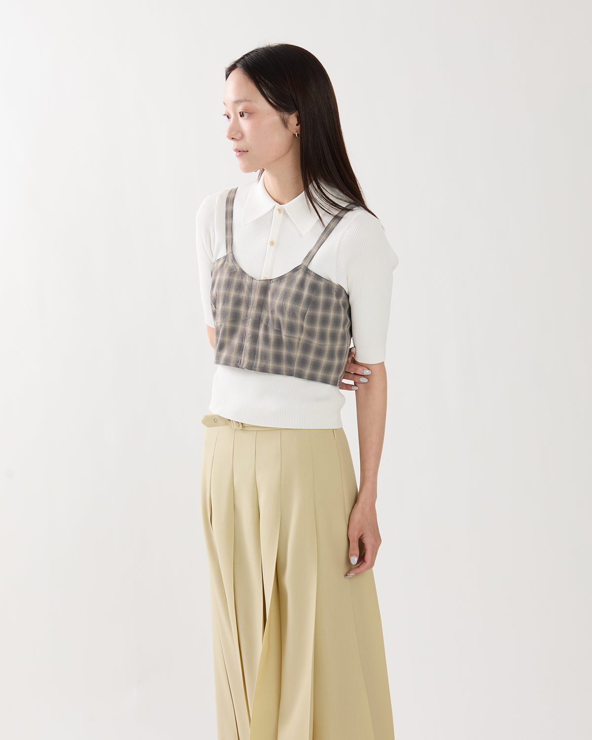 POLYESTER SHADOW CHECK BUSTIER TOPS
