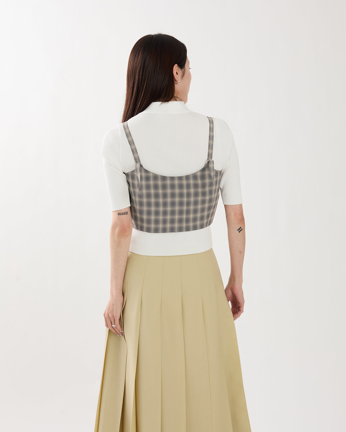 POLYESTER SHADOW CHECK BUSTIER TOPS