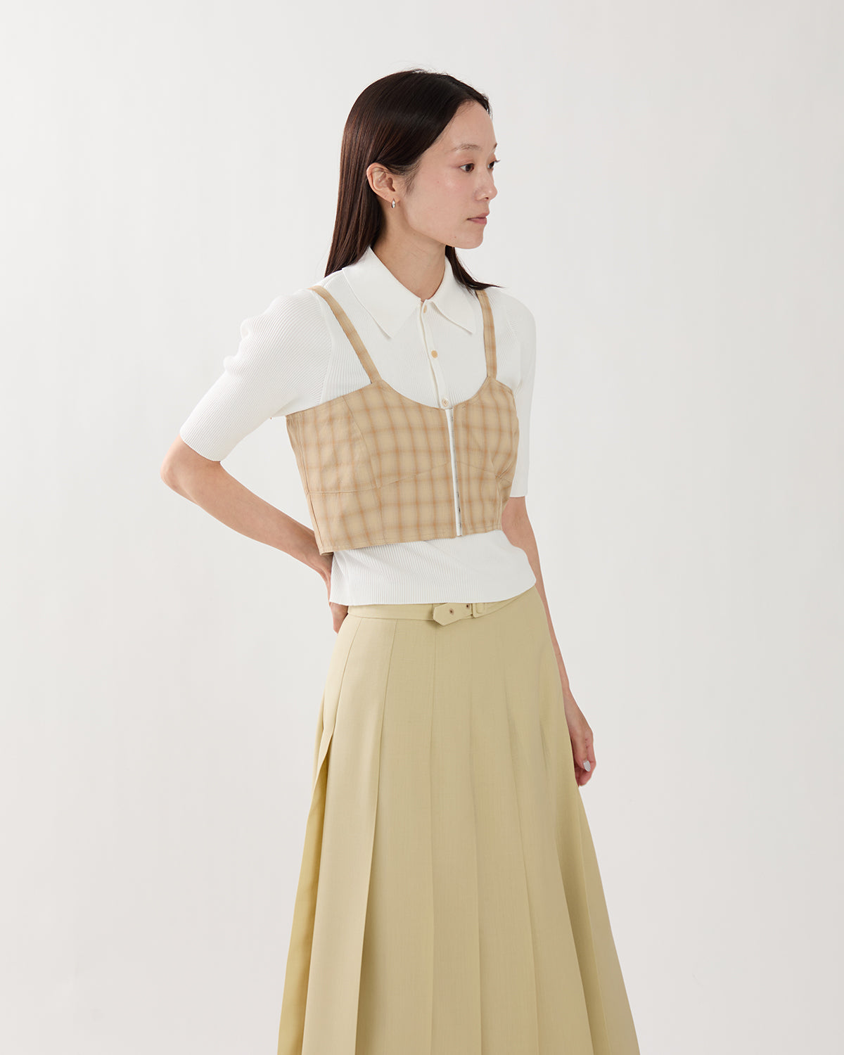 POLYESTER SHADOW CHECK BUSTIER TOPS