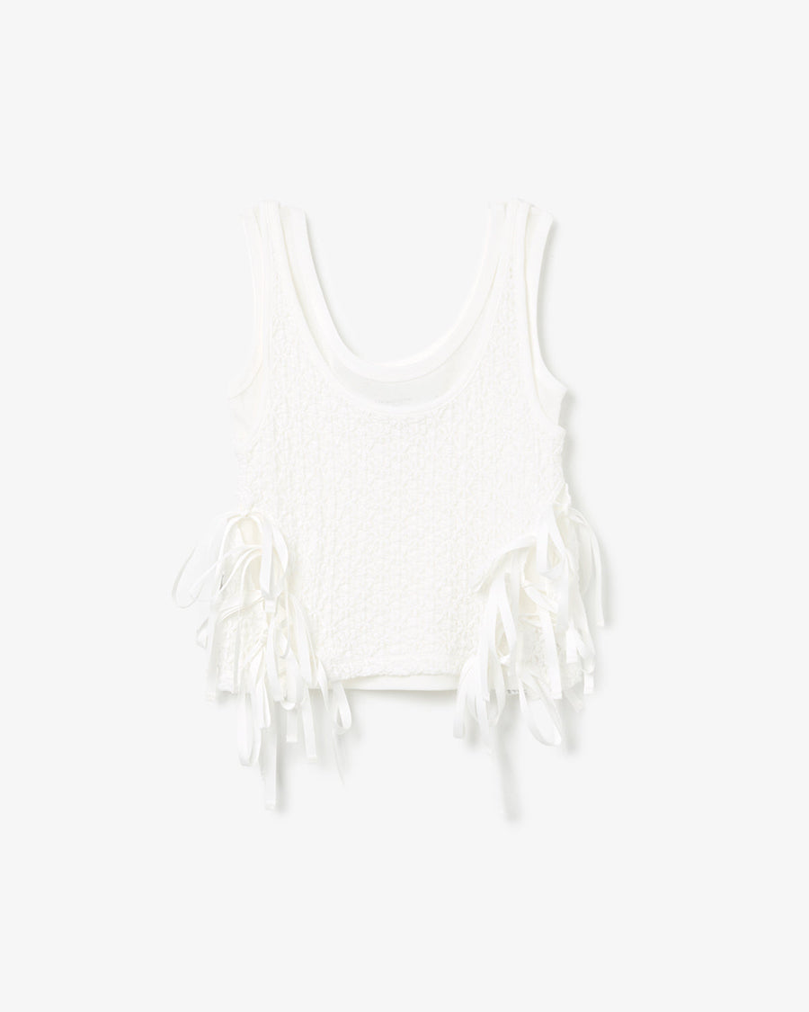 トップス Cotton ribbon tank NYLON COTTON FLOWER LACE RIBBON LAYERED TANK TOP – COVERCHORD