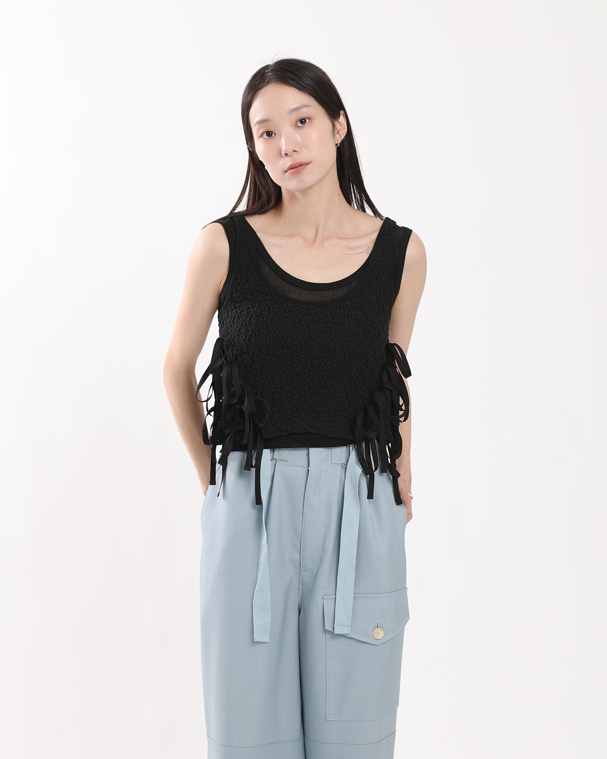 NYLON COTTON FLOWER LACE RIBBON LAYERED TANK TOP – COVERCHORD
