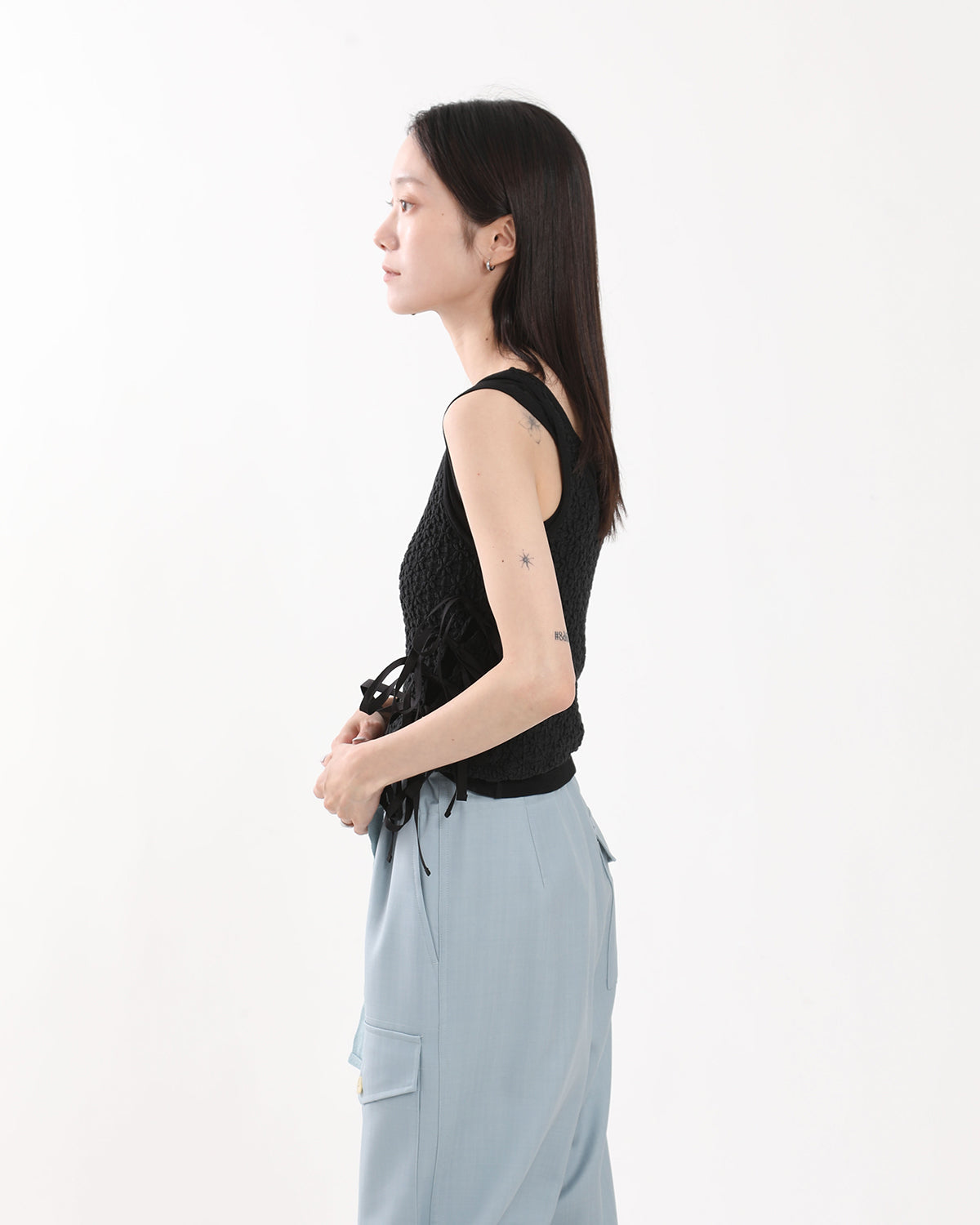 トップス Cotton ribbon tank NYLON COTTON FLOWER LACE RIBBON LAYERED TANK TOP – COVERCHORD