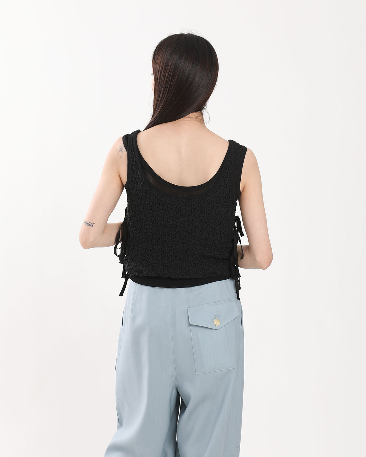 NYLON COTTON FLOWER LACE RIBBON LAYERED TANK TOP