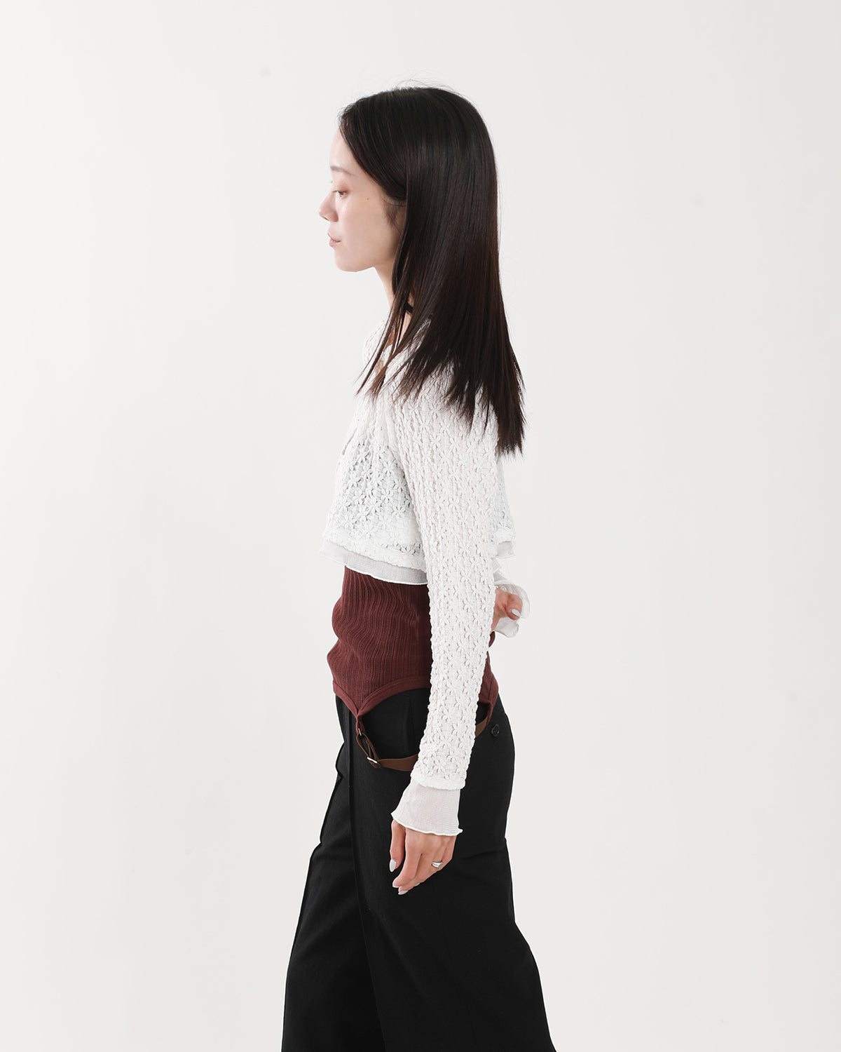 NYLON COTTON FLOWER LACE TULLE COMBI CARDIGAN