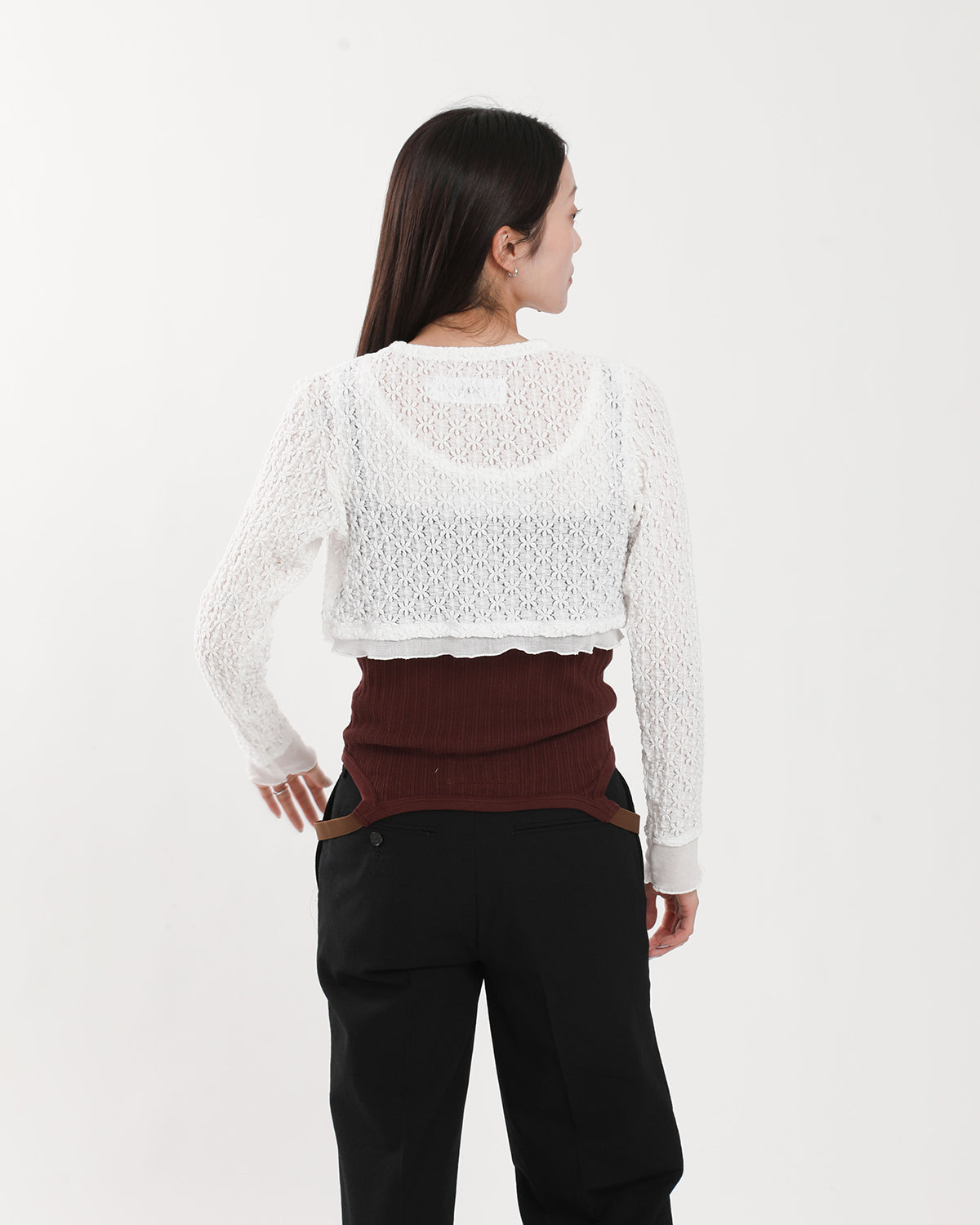NYLON COTTON FLOWER LACE TULLE COMBI CARDIGAN